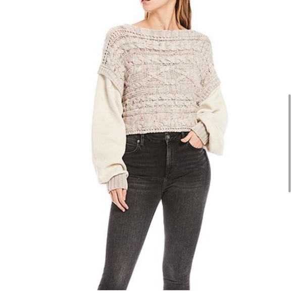 Free People Sweaters - Free People Honey Cable Knit Mixed Media Pullover Sweater Size Medium
